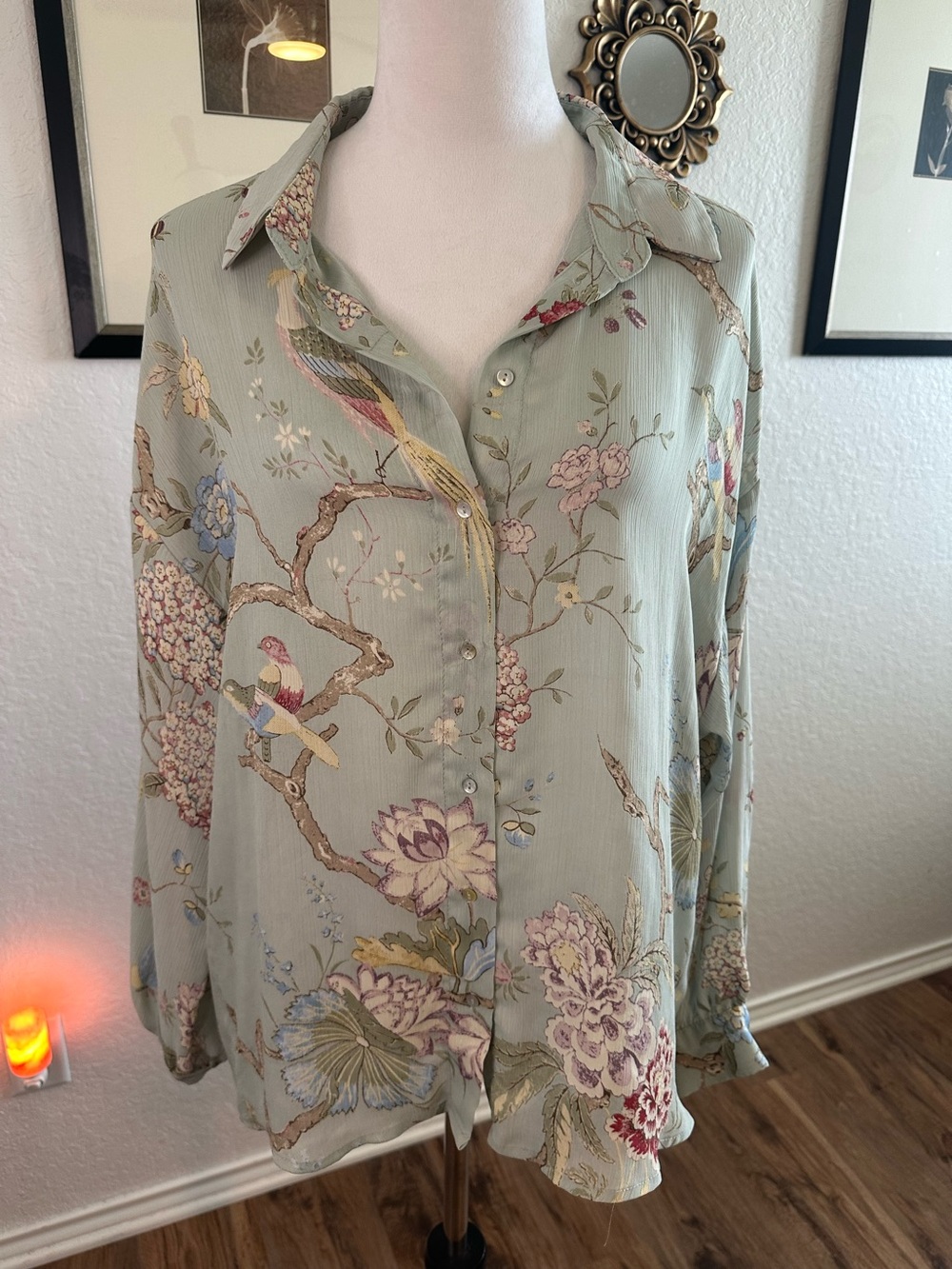 GP & JBaker H&M Sheer Floral Button Down Top
